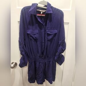 BCBGeneration Midnight Blue Collared Romper Women’s M Long Sleeve Button Front